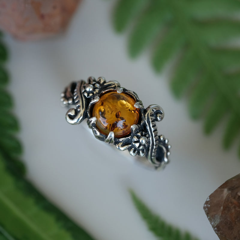 Sterling Silver Amber Ring Bali