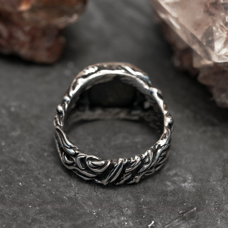 Silver Statement Ring in Medieval Style with Pyrite