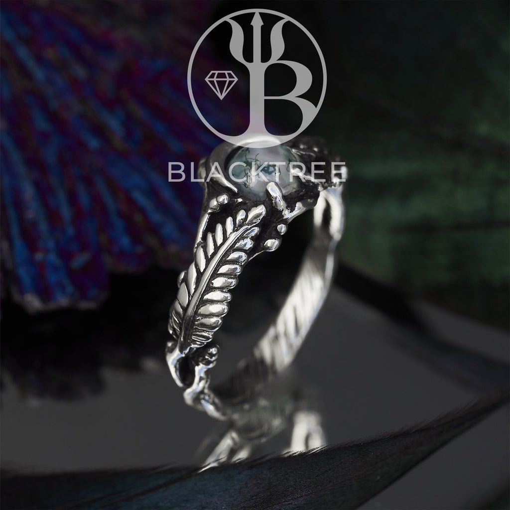 Moss Agate Sterling Silver Engagement Ring "Linda"