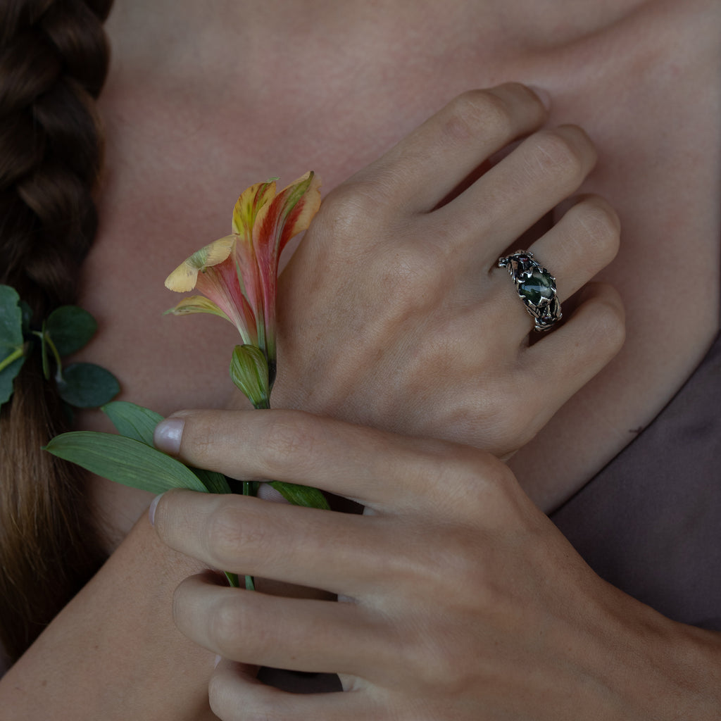Sterling Silver Moss Agate ring  “Forest”
