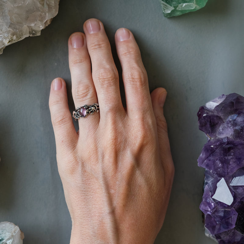 Pink Tourmaline Silver ring "Cat"