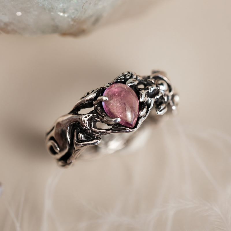 Pink Tourmaline Silver ring "Cat"