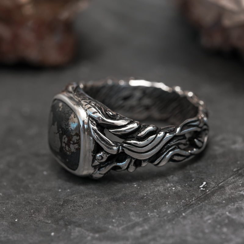 Vintage Silver Bird Ring with Pyrite