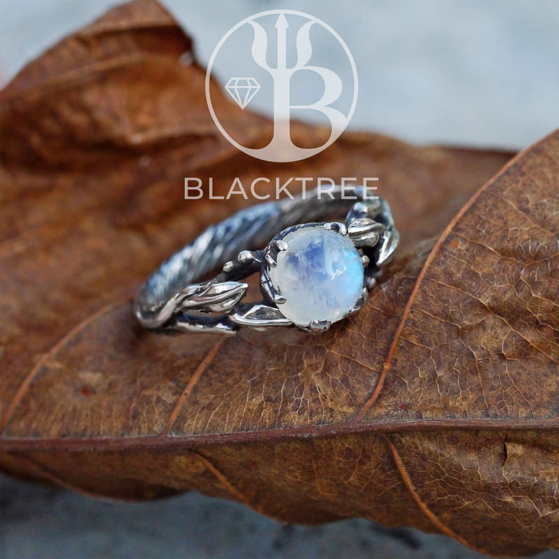 Engagement Rainbow Moonstone Silver Ring "Louise" by BlackTreeLab