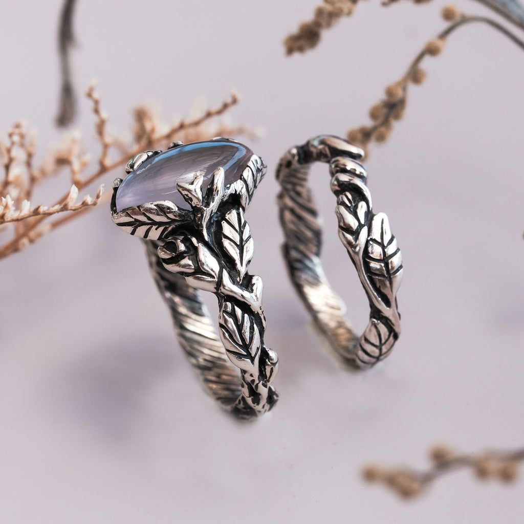 Engagement Rose Quartz Ring Set "Romy" 