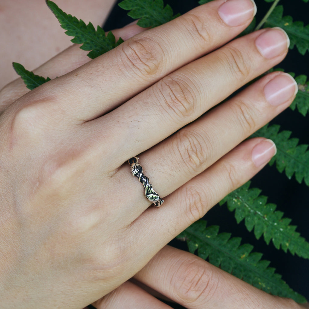 Sterling Silver Floral Wedding band on hand