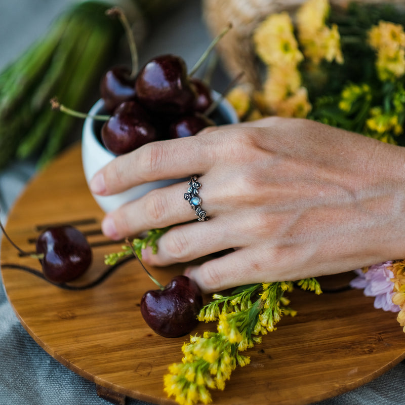 Sterling Silver Moonstone Engagement ring  "Estée" on Hand