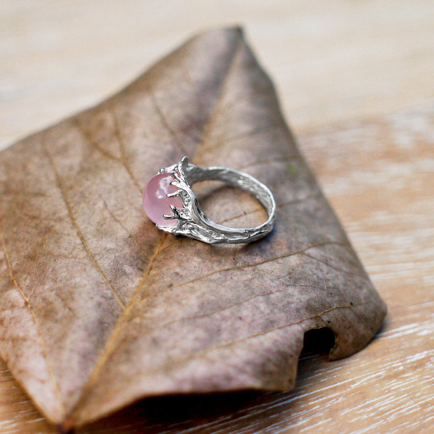 Rose Quartz  Engagement Silver Ring 