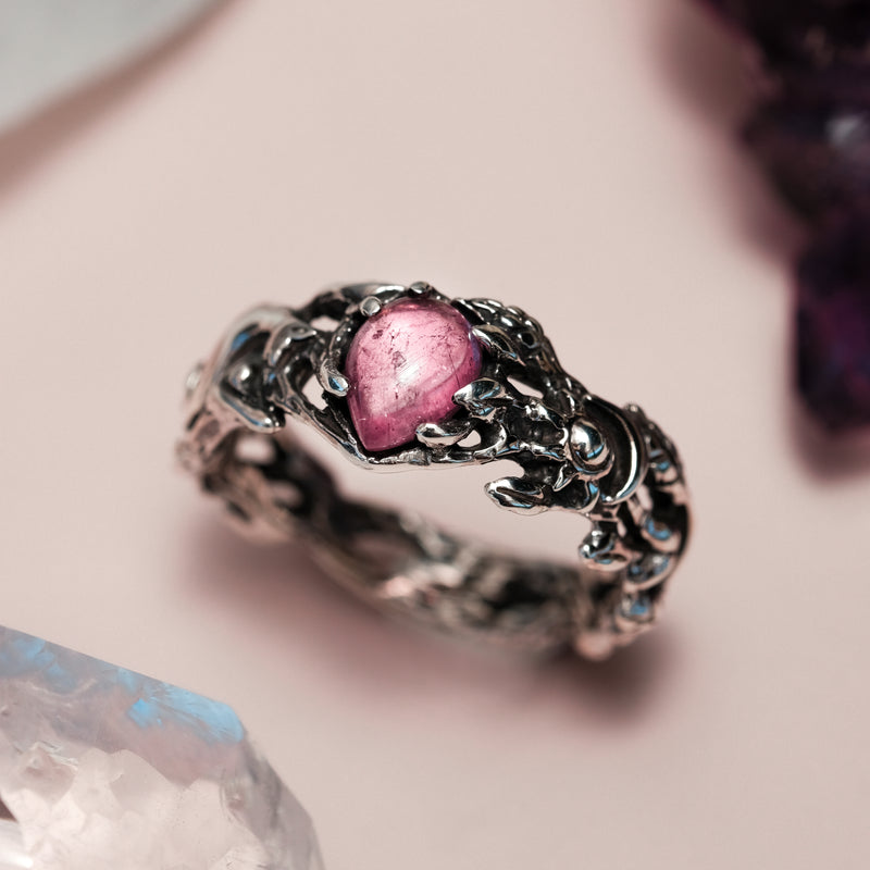 Silver Cat Lovers Ring with Pink Tourmaline "Cat"