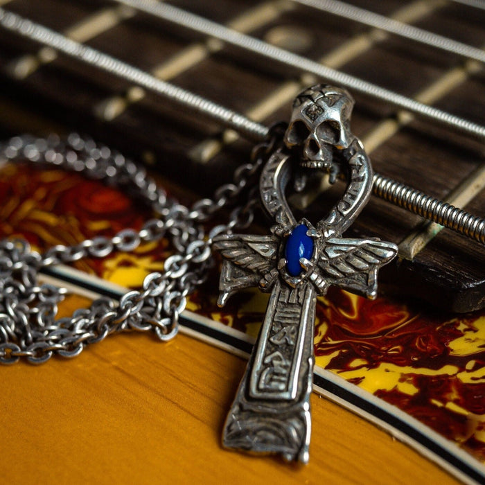 Skull Pendant "Ankhon" with Lapis Lazuli and Ankh Symbol