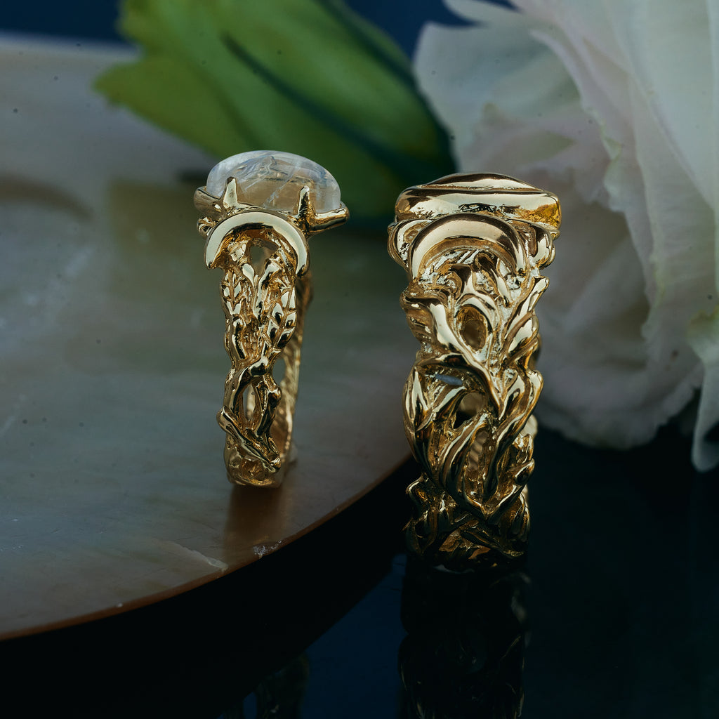 Solid Gold Wedding Couple Rings set for him and her "Soma"