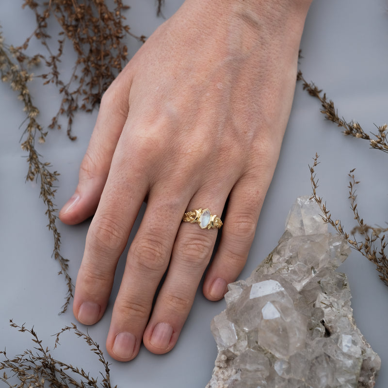 Triple Moon Yellow Gold Moonstone Ring "Soma"