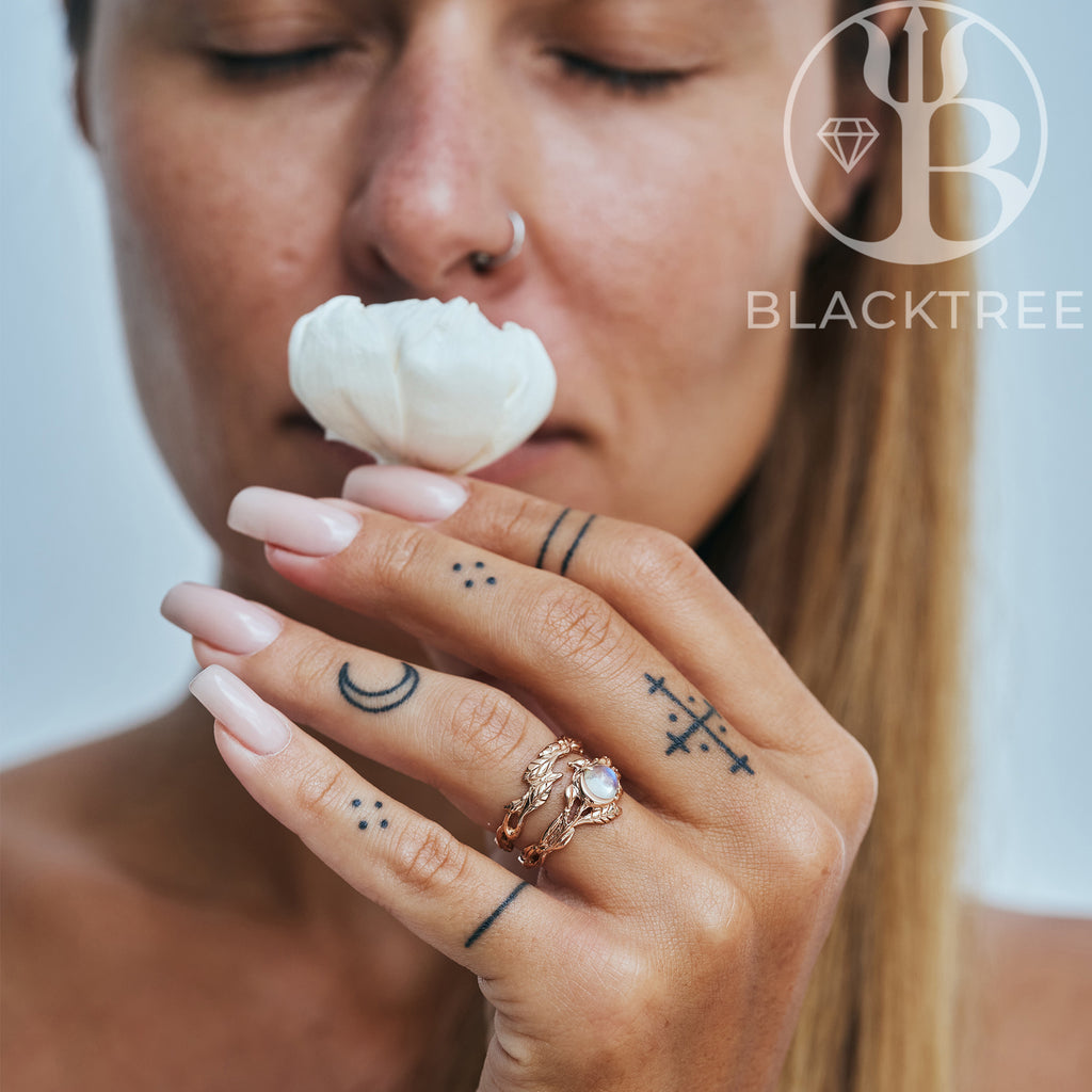 Solid Gold Moonstone Ring set "Luna" by Blacktreelab
