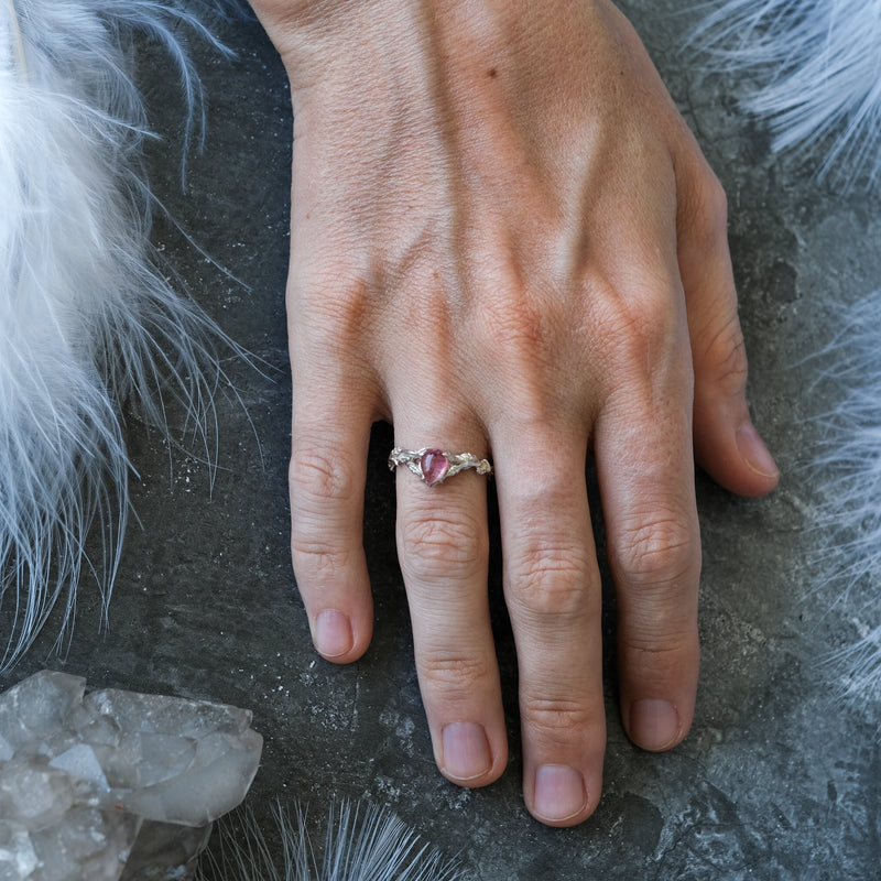 Solid Gold Pink Tourmaline Ring Blossom on hand