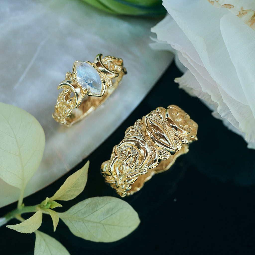 Solid Gold Wedding Couple Rings set for him and her "Soma"