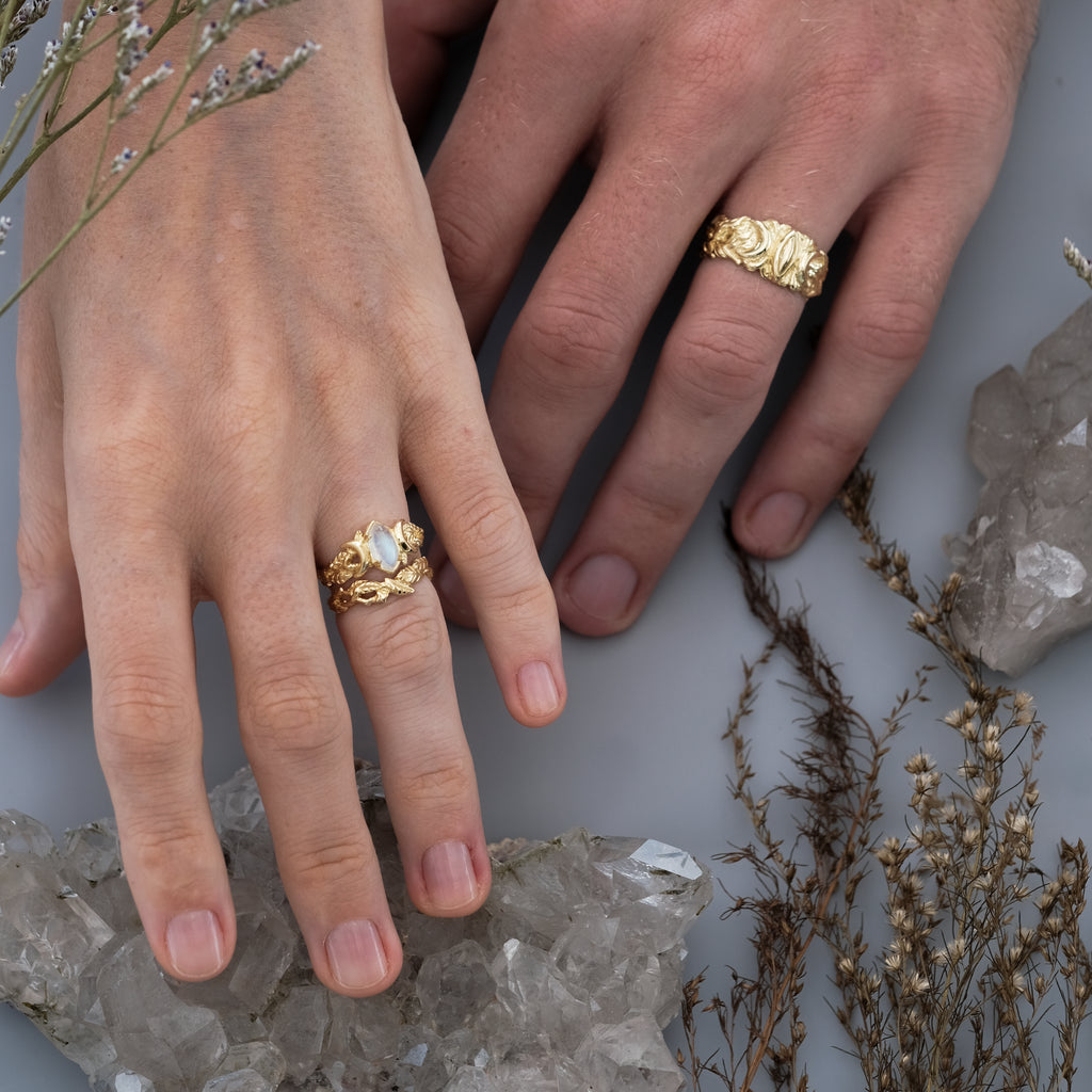 Gold Wedding rings on hands