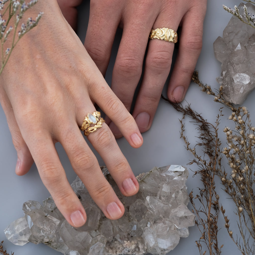 Moonstone Gold Wedding Ring set "Soma"