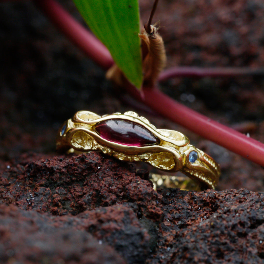 Handmade Gold Engagement Ring with Garnet