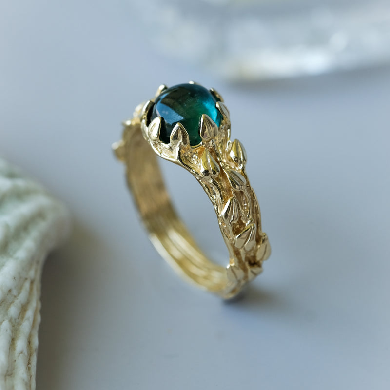 Blue Tourmaline Solid Gold Engagement Ring