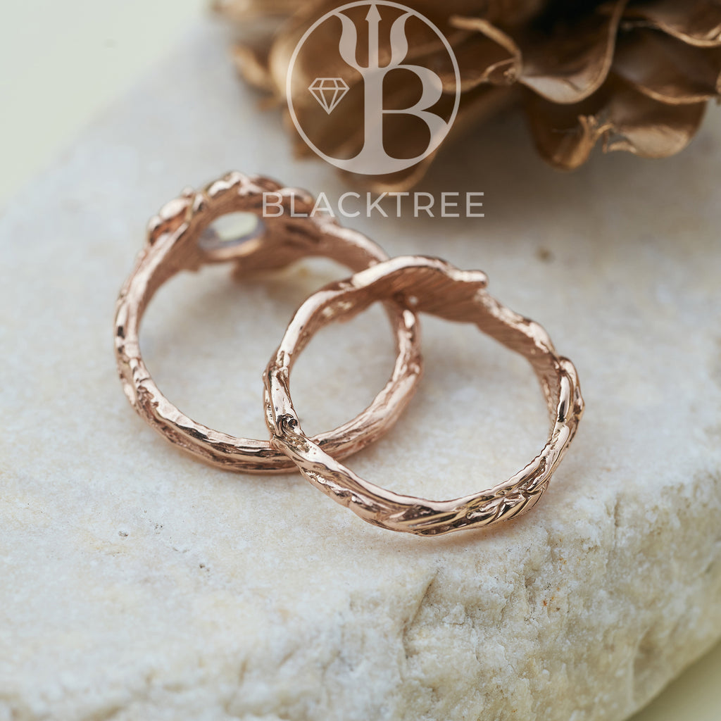 Solid Gold Moonstone Ring Set "Luna"