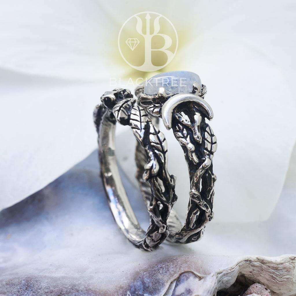 Triple Moon | Moonstone Ring Set Soma | BlackTreeLab 5.5 US