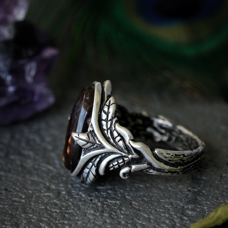 Fire agate Silver Statement Ring "Lore"