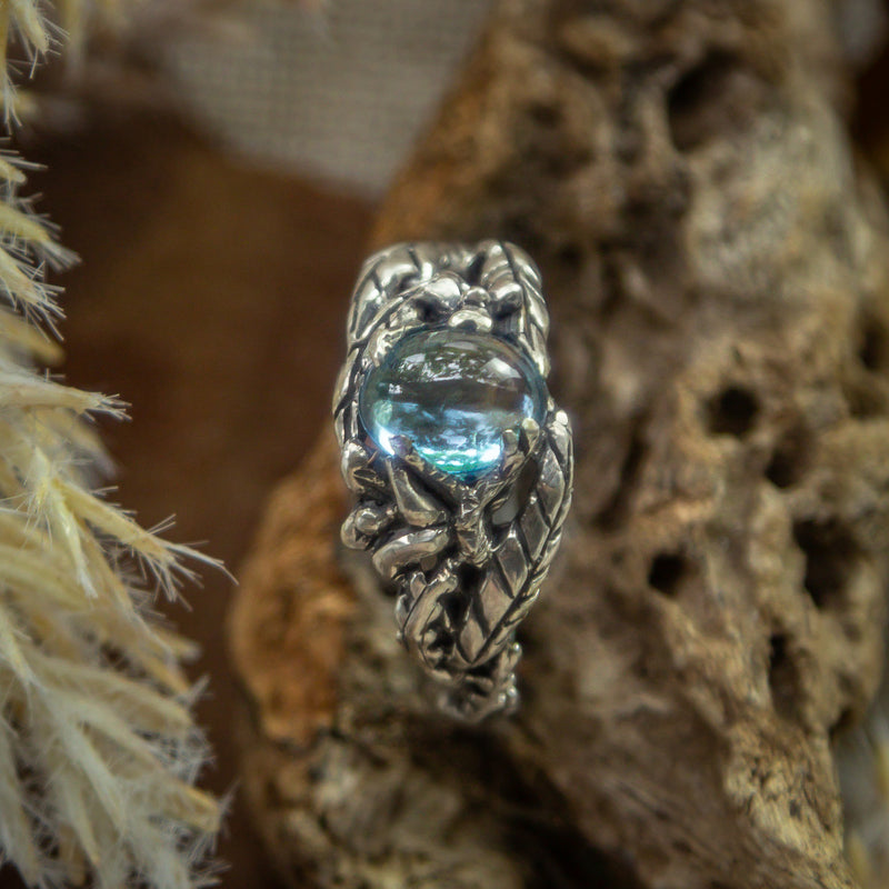 Silver engagement Blue Topaz Ring "MAR"