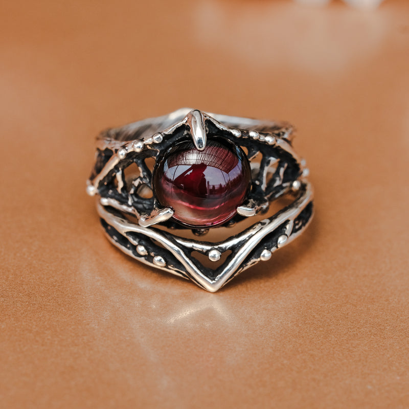 Garnet Engagement Ring set - Stackable Rings