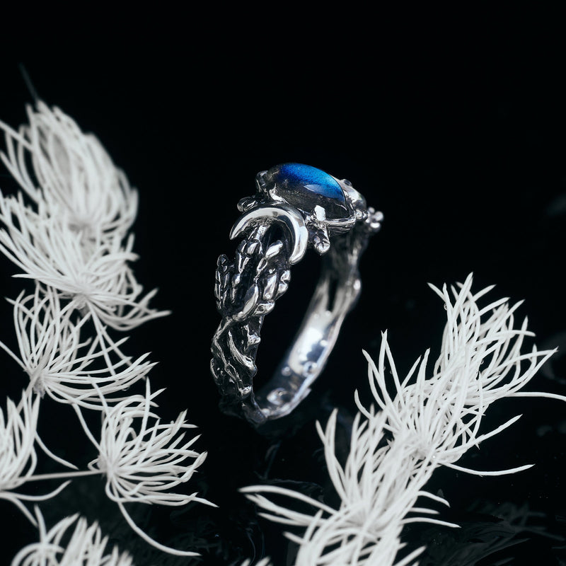 Sterling Silver Triple Moon Labradorite ring "Mona"