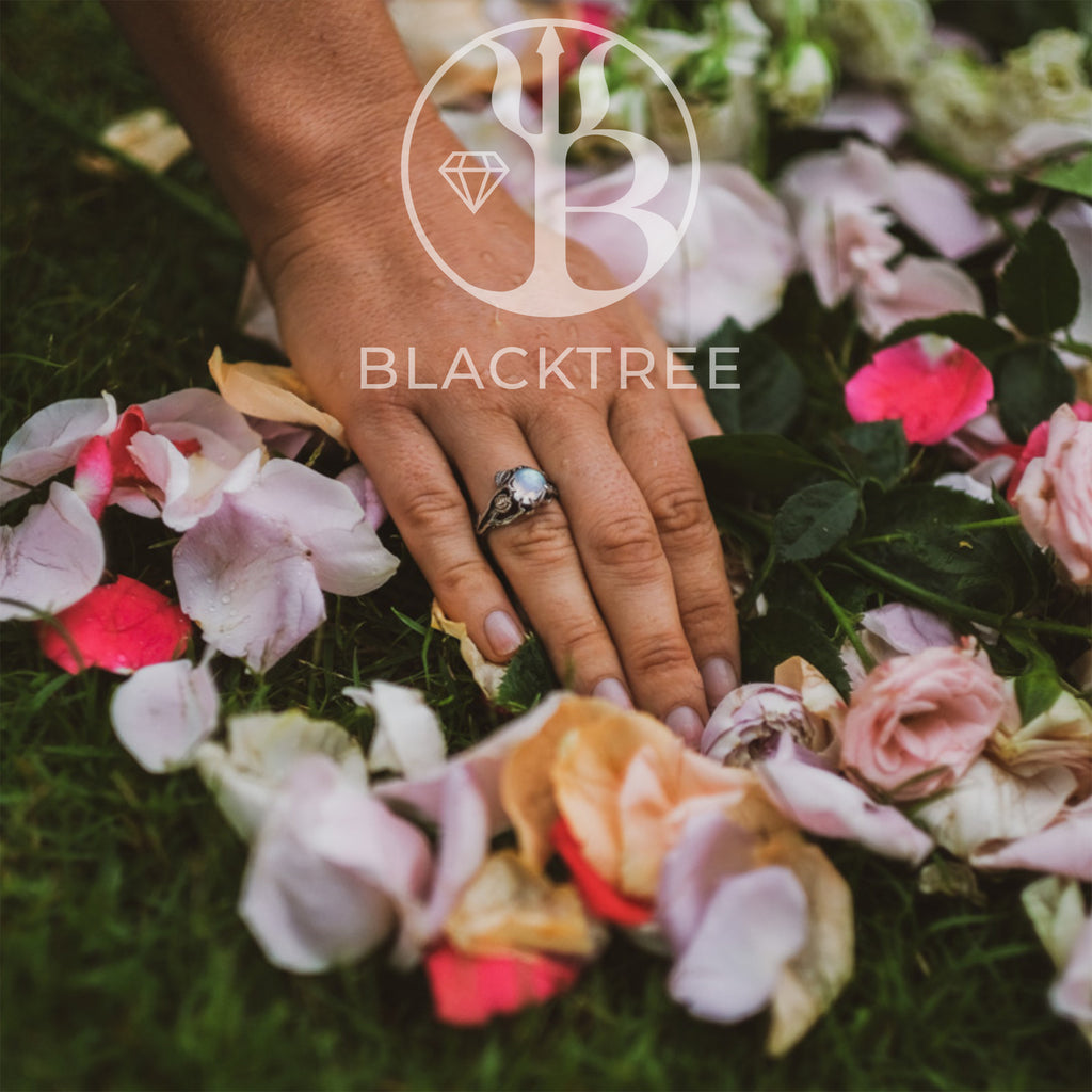 Moonstone Engagement Ring Cleo on Hand