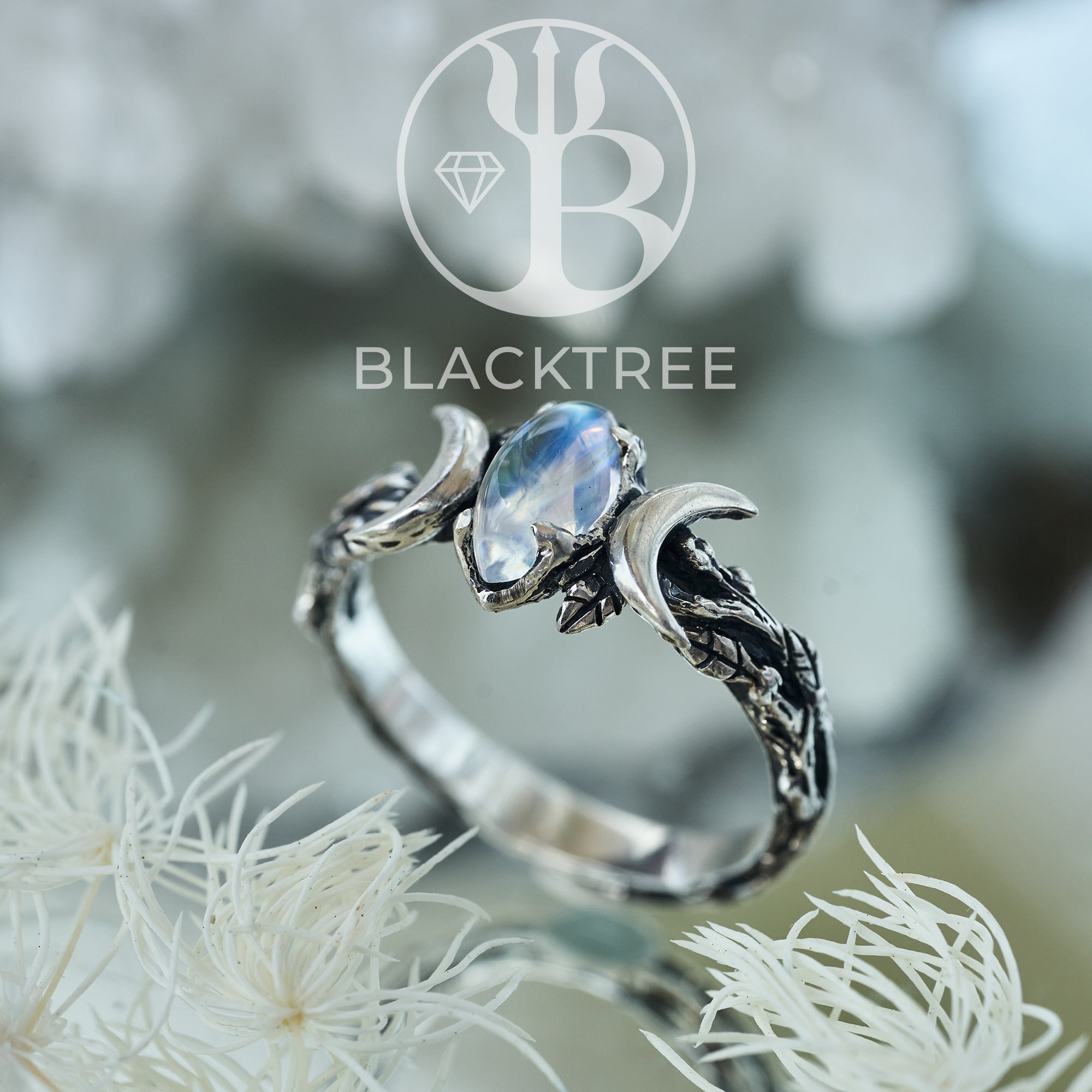 Silver Moonstone Triple Moon Ring