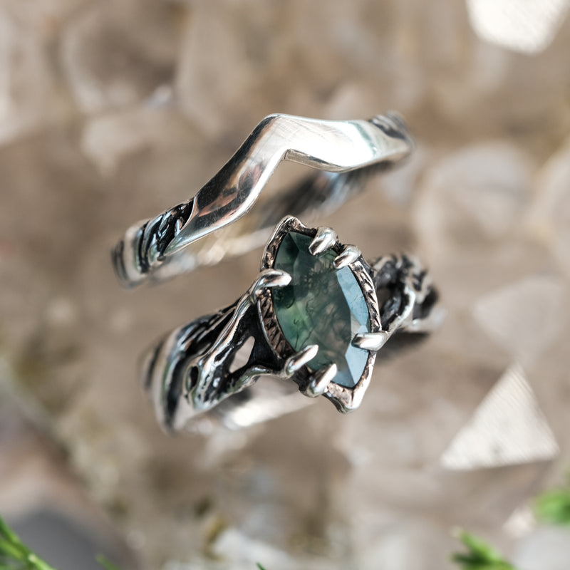 Moss Agate Engagement Ring Set Vivienne