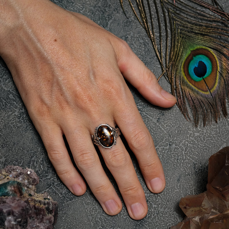 Floral Silver ring with Fire Agate LORE