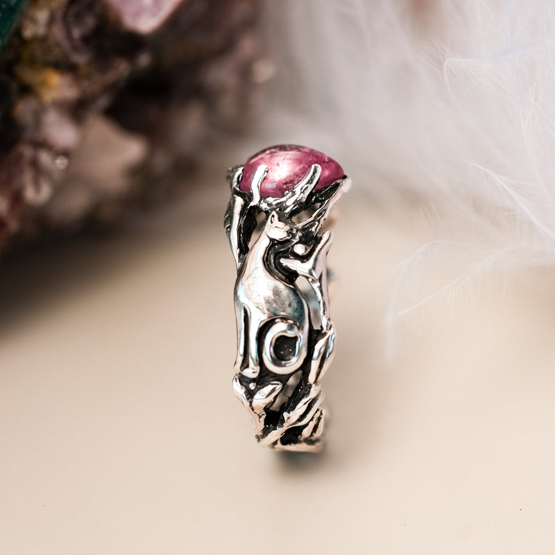 Cat Lovers Pink Tourmaline Silver ring "Cat"