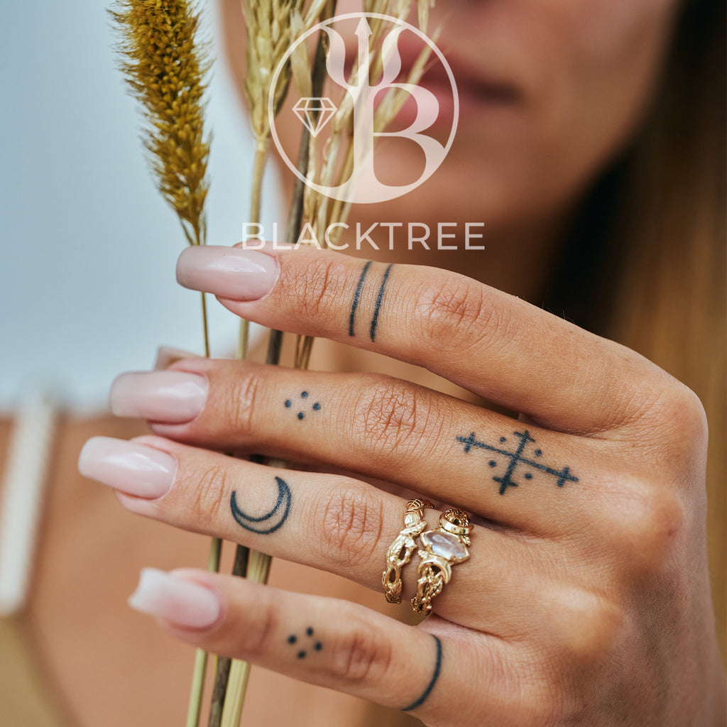 Solid Gold Boho Moonstone Ring Set "Soma"