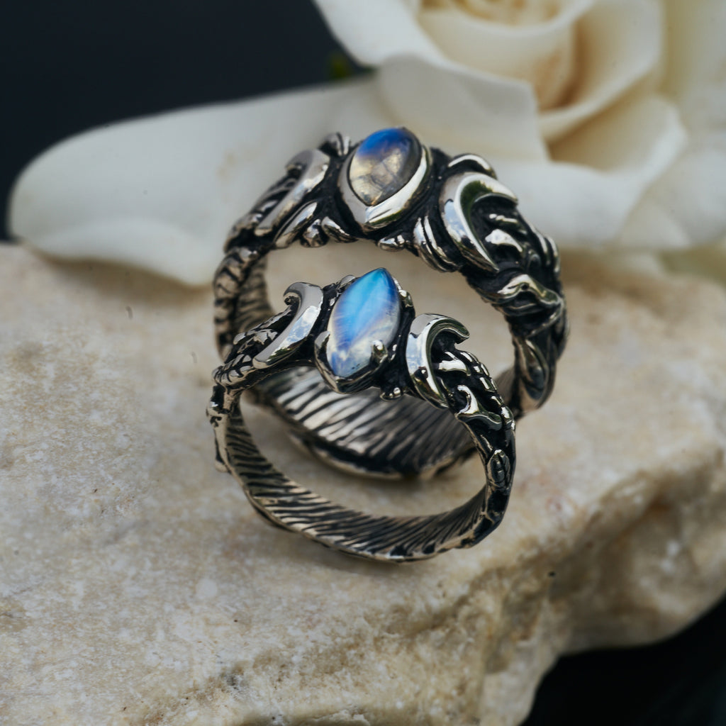 Triple Moon Moonstone Ring set