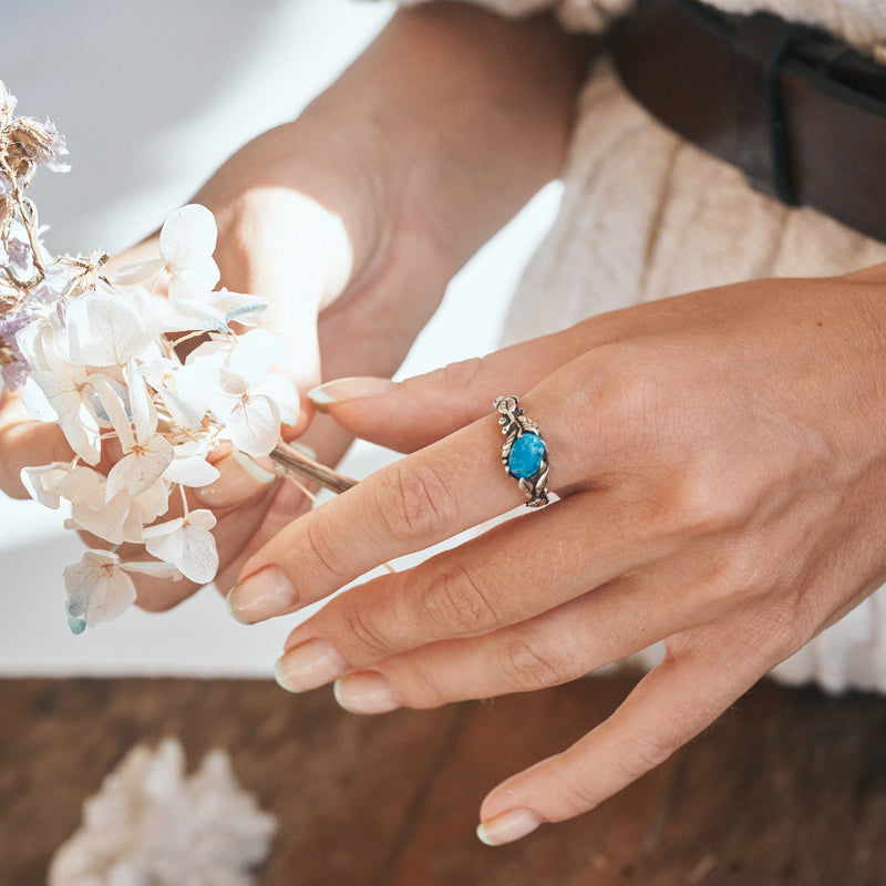 Engagement Turquoise Ring "Dakota" on the hand by BlackTreeLab