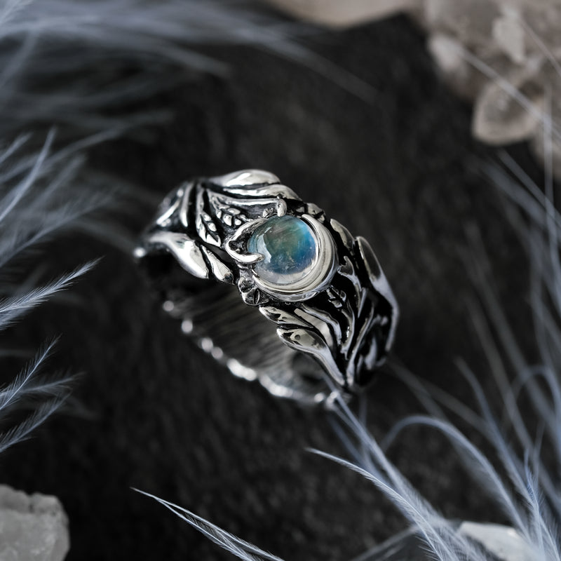 Crescent Moon Moonstone Ring for men "Luna"