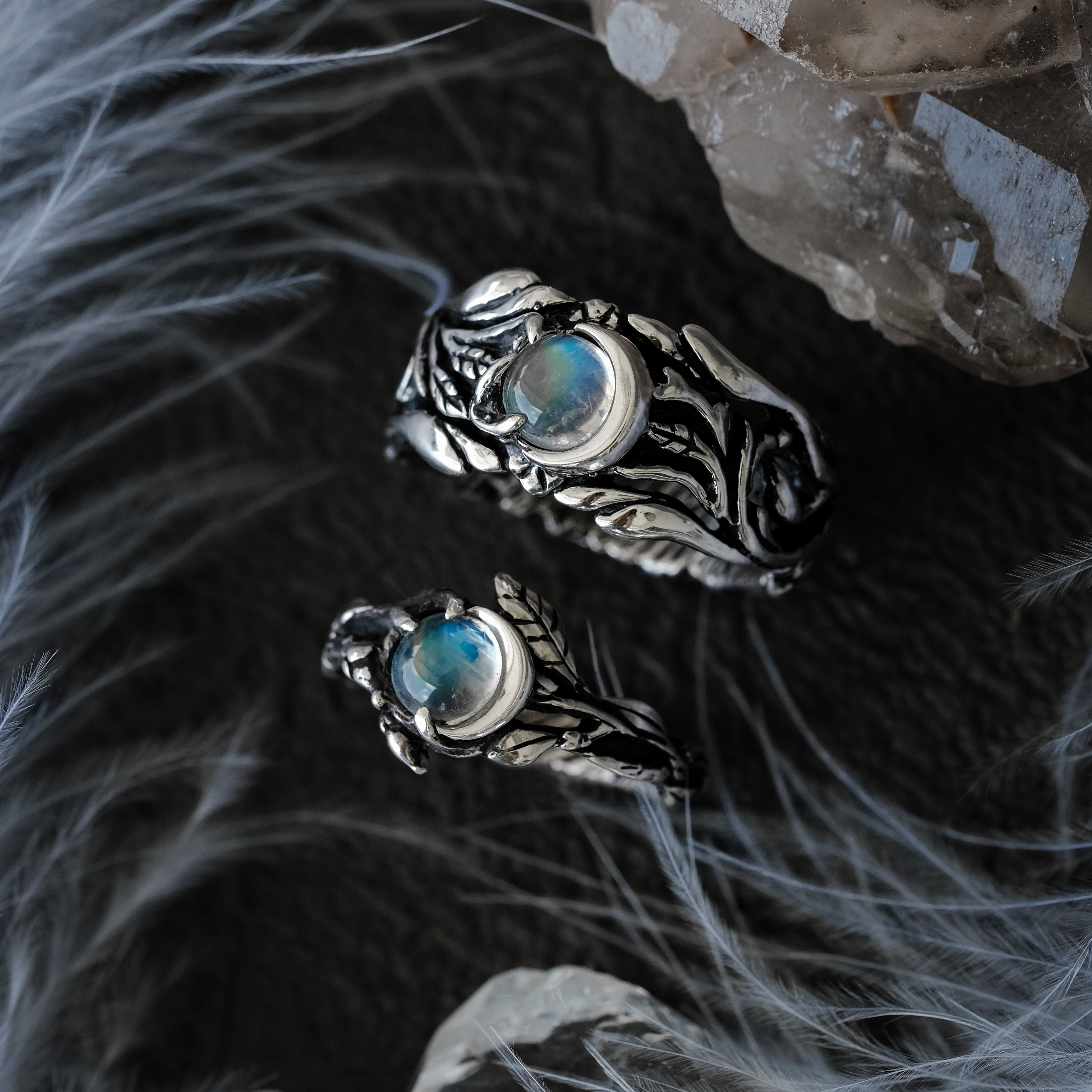 Sterling Silver Moonstone Couple Ring Set 