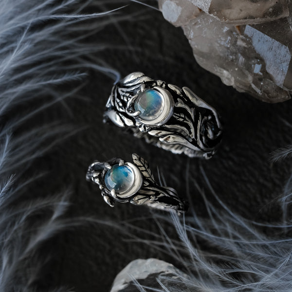 Wedding Couple Moonstone Rings Set "Luna"