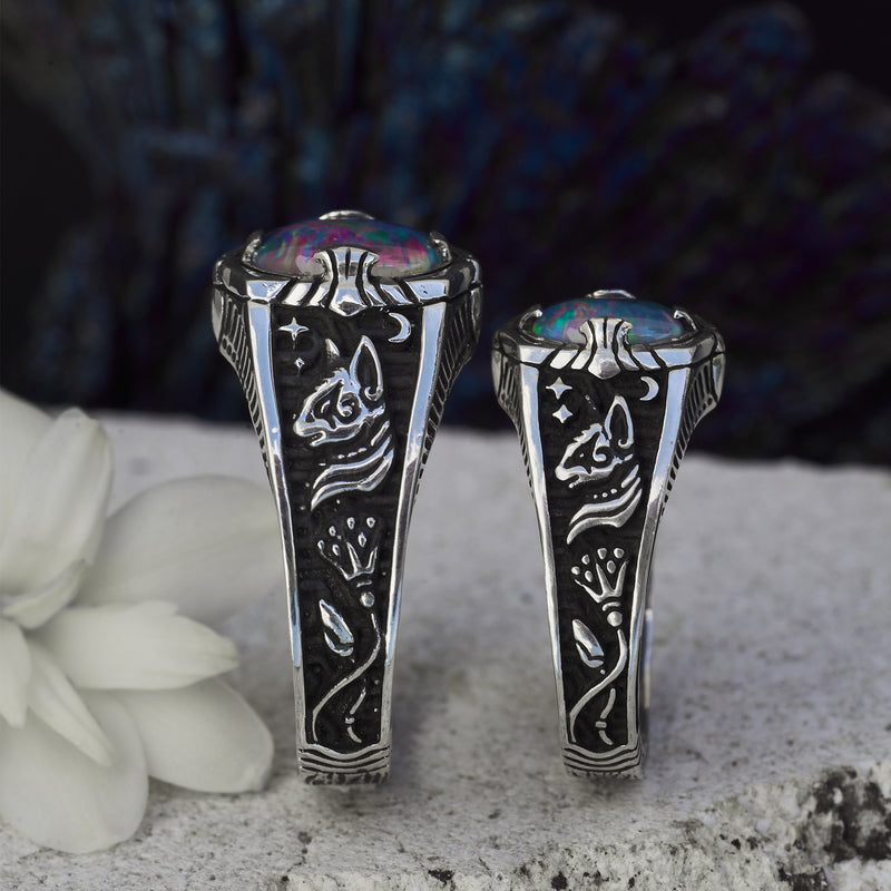 Couple ring set with Boulder Fire Opal "Egypt Tale" 