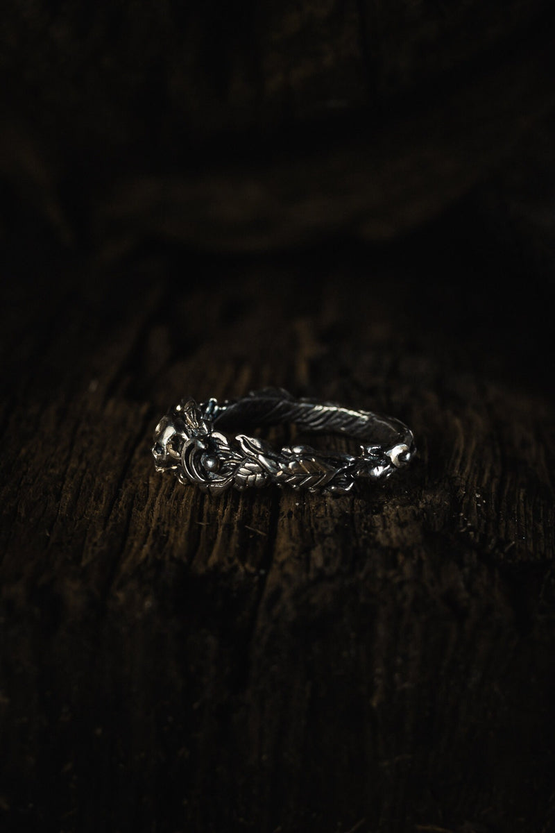 Silver Skull Floral Ring “Florie” BlackTreeLab