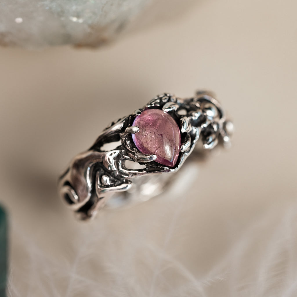 Sterling Silver Pink Tourmaline Ring Cat