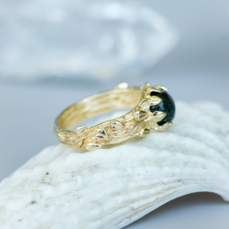 Solid Yellow Gold ring with Blue Tourmaline