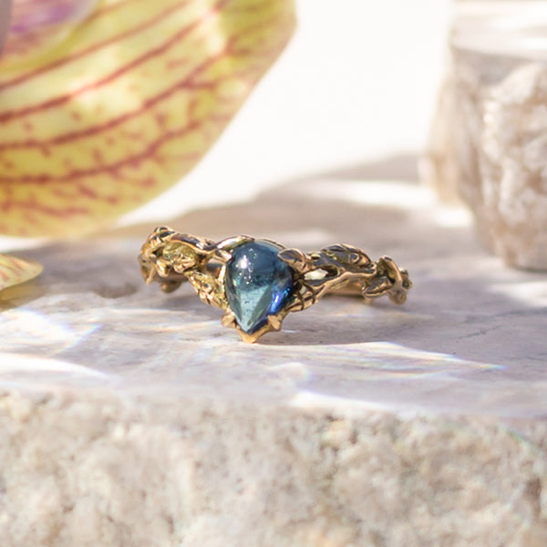 14K Yellow Gold Ring “Bloom” with Blue Tourmaline