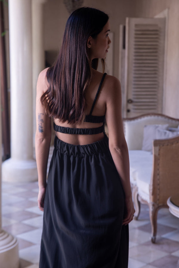 Silk corset dress: Black color back side