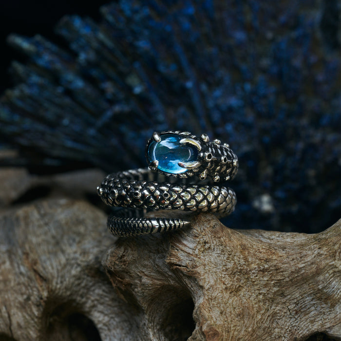 Blue Topaz Snake Silver Ring "Cosmosnake"