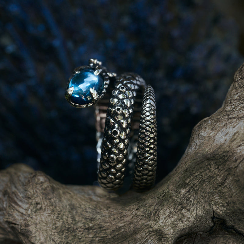 Blue Topaz Silver Snake Ring "Cosmosnake"