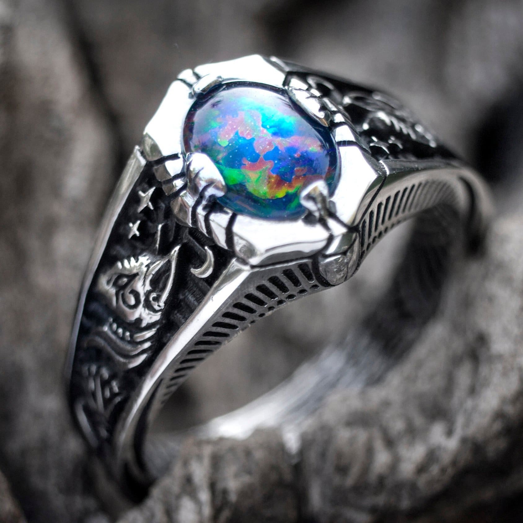 Boulder Fire Opal Ring 