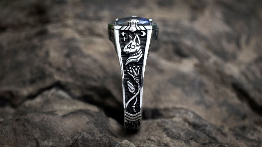 Boulder Fire Opal Ring "Egypt Tale" - blacktreelab